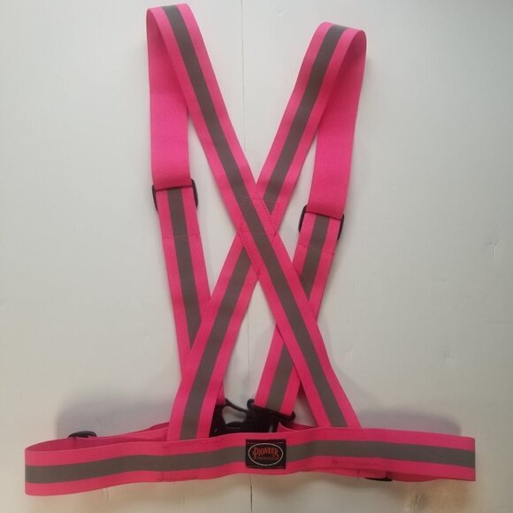 Safety Workbelt HI Viz Suspenders Reflective One Size Adjustable Pink with Grey - Picture 7 of 7